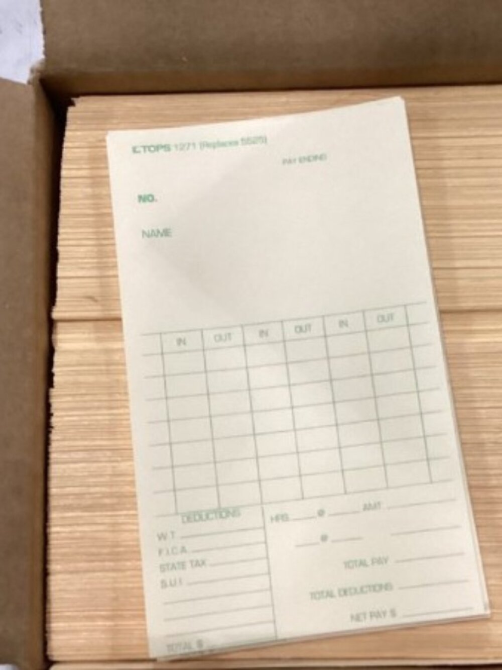 500ct Tops Weekly Time Cards #1271 | One Sided | Manila 3 3/8 x 5 1/2 New